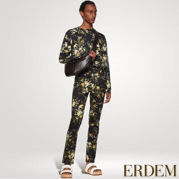 ERDEM **NWT** Oliver Kallmus Floral-Print Straight Leg Jeans in Black - Picture 2 of 16